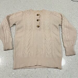 ENTRO CableKnit Cream Coloured Sweater with Buttons at Neck Women's Size Medium